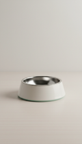 stainless steel feeding bowl with gallery white base