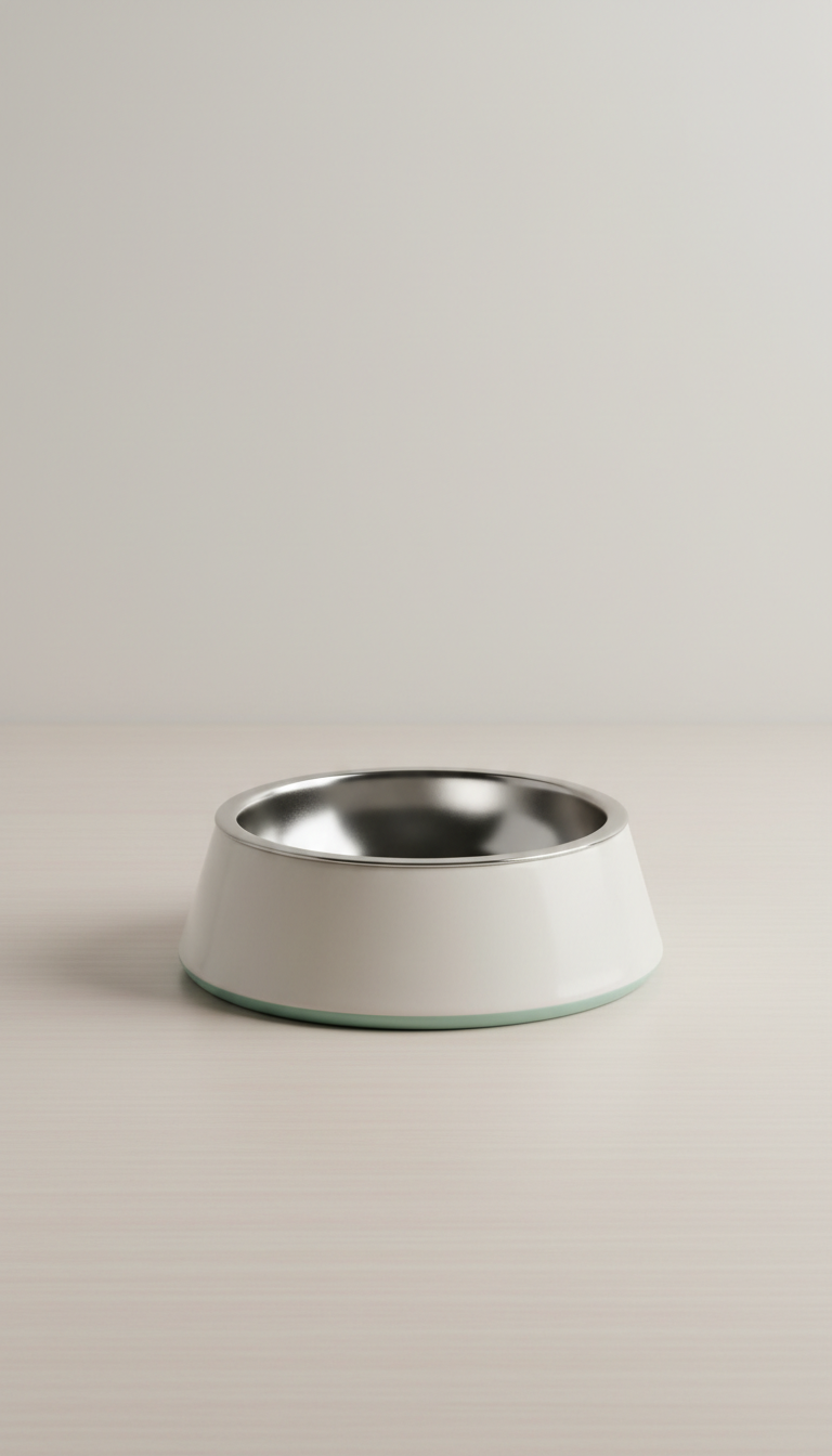 stainless steel feeding bowl with gallery white base